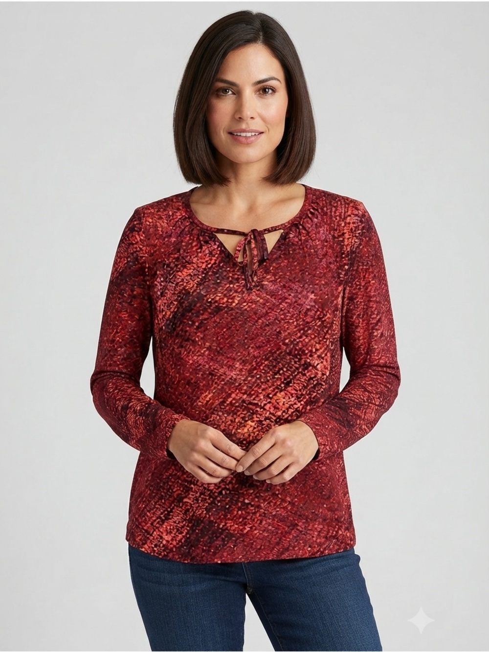 a.n.a Long-Sleeve Tie-Front Peasant Blouse